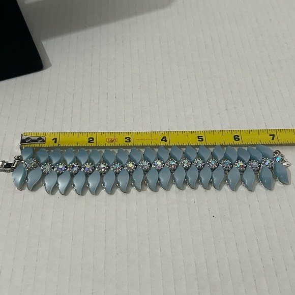 Costume Bracelet Pale Blue & Silver Jeweled with Angel Wing Design - Picture 4 of 5